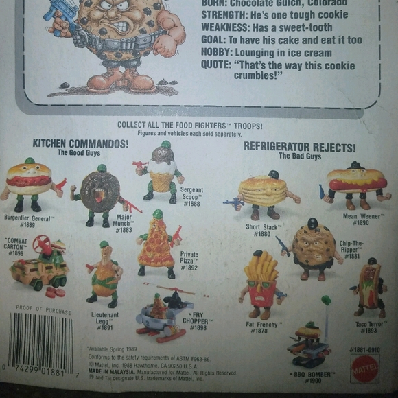 Vintage RARE 1988 Mattel Food Fighters "Chip The Ripper" Figure - Picture 4 of 6